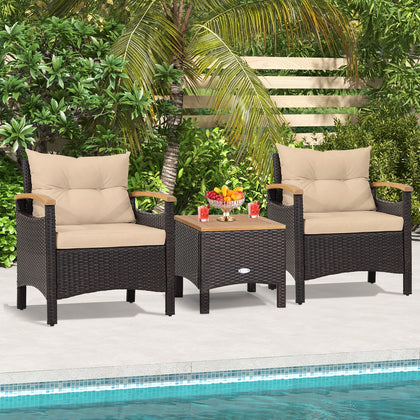 3 Pieces Patio Rattan Furniture Set with Cushions for Porch Backyard
