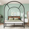 Canopy Bed Steel 4ft6 Double Size with Wooden Headboard Metal Platform Bed Frame