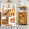 2-Tier Bamboo Bathroom Storage Cabinet Floor Cabinet w/ Single Door