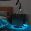 Black Bedside Table with 3 Drawers and LED Light, Storage Nightstand High Gloss