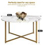 Round Coffee Table Side Table Faux Marble End Table Gold Metal Cocktail Table