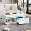 LED Coffee Table White High Gloss Wooden Living Room Furniture with 1 Drawer