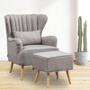 Linen Fabric Wingback Armchair Scallop Back Lounge Sofa w/Footstool &Cushion Set