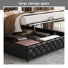 4ft6 Double Gas Lift Ottoman Storage Bed Frame w/ LED Lights Faux Leather Black