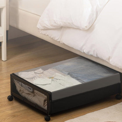 2X Underbed Storage Box on Wheels Lid Under Bed Sofa Portable Dustproof Organize