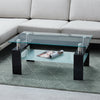 Rectangle Glass Coffee Table Modern Living Room Furniture Shelf White Black Wood