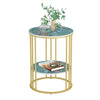 2-Tier Modern Round Coffee Table Sofa Side Table Emerald Green Marble Nightstand