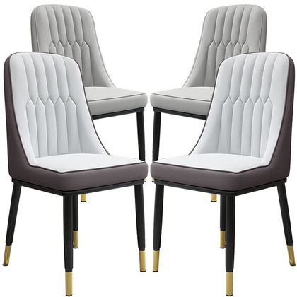 2/4PCS Dining Chairs Set Leather Padded Seat Metal Leg Kitchen Restaurants Chair