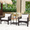 3 Pcs Outdoor PE Rattan Sofa Table Set Garden Furniture Set Wicker Chat Set