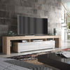 200cm I Modern TV Unit I Cabinet with Storage I Oak I High Gloss White Doors