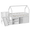 WOODEN KIDS BED 3FT SINGLE TREE HOUSE CANOPY BED MID SLEEPER WITH SLIDE & STAIRS