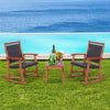 3 Pcs Outdoor Patio Rocking Chair Acacia Wood Rocker Side Table Set Brown