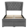 Single Bed with Storage Velvet Upholstered Bed Frame with Headboard, 4 Drawers