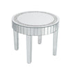 Elegant Round Mirrored Coffee Table with Crystal Inlay Bling Silver Accent Table