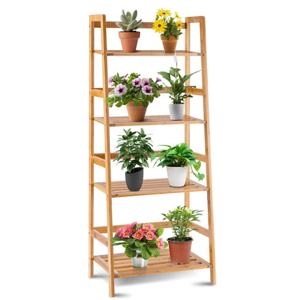4-tier Bamboo Plant Stand Freestanding Ladder Plant Storage Shelf Display Rack