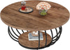 39.4'' Round Coffee Table, Industrial 2-Tier Circle Accent Table with Storage