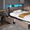 SINGLE BED FRAME WITH LED LIGHTS, 4 DRAWERS, CHARGING STATION METAL PLATFORM BED