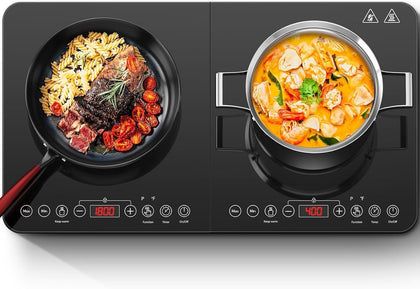 Aobosi Double Induction Hob 20 Temp Setting&18 Power Levels,4-Hour Timer,2800W