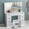 Dressing Table Set with Large Mirror and Stool 7 Drawers Wood Makeup Desk Modern