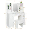 White Dressing Table Set Vanity Desk with 3-Color LED Light Mirror, Stool Drawer