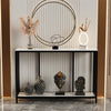 Stone-Top Marble Console Table Black Metal Frame with Shelf Side Table Bookshelf