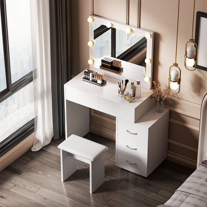 Modern Dressing Table Large Vanity Set with LED Mirror Cabinet Stool Drawers UK