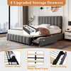 4ft6 Double Bed Frame Upholstered Platform Bed with 4 Storage Drawers Grey Bed
