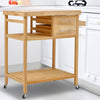 Solid Wood Kitchen Trolley Serving Cart Island Organizer Rolling Wheels 2-Drawer
