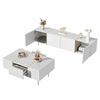 Modern High-gloss TV Cabinet TV Stand and Coffee Table Set for Living Room,White