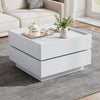 Coffee Table 360° Rotating Modern Square Table With 2 Drawers Storage White