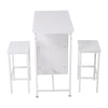Compact White Kitchen Breakfast Bar Set 1 Table with 3-Tier Storage + 2 Stools