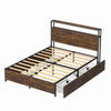Double/King Size Bed Frame with Storage Headboard, 4 Drawers Platform Slats Bed