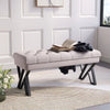 Buttoned Dining Waiting Room Bench Linen Upholstered Bench Stool Steel Frame