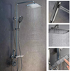 Bathroom Thermostatic Mixer Shower Set Square Black Twin Head Exposed Valve Kit