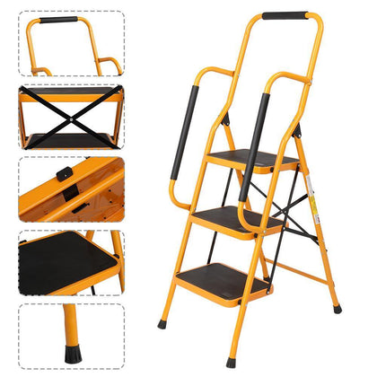 3 Step Ladder With Safety Handrail Foldable Safety Non Slip Matt Safe Heavy Duty