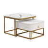 Coffee Table Square Nest of Tables Side Table with Metal Frame & Drawer Storage