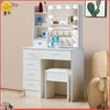 Bedroom Dressing Table Mirror with Lights Stool Makeup Vanity Set Desk，6 Drawers