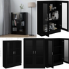 Cabinet Cupboard Black Wooden Bookcase Display Storage Unit Glass Doors Shelving