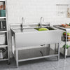 44 in Stainless Steel Sink Commercial Kitchen Prep Storage Shelf Wash Hand Basin