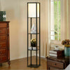 LED Floor Lamp Wood Modern Lounge Light 3-tier Open Storage Shelf Display Black