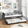 Metal Daybed with Pull-out Trundle Single Sofa Guest Bed w/Headboard