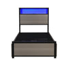 Single Bed Frame with LED Lights, 4 Drawers, Charging Station Metal Platform Bed