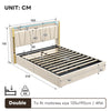 Ottoman Storage Panel Linen Fabric Upholstered Bed Frame with LED 4ft6 Double
