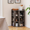 3-Tier Corner Cabinet Wooden Open Corner Bookshelf w/Charging Station Grey