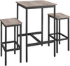 3 PCS Modern Breakfast Bar Dining Table and 2 Stools Set Metal Frame