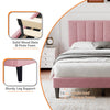 Double Bed Frame, Upholstered Platform Bed with Channel Tufted Headboard, Pink
