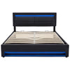 UPHOLSTERED OTTOMAN BED 4FT6 DOUBLE LED HYDRAULIC BED FRAME WITH STORAGE BLACK