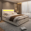4ft6 Double Gas Lift Ottoman Storage Bed Frame w/ LED Lights Faux Leather White