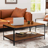 Large Rectangular Coffee Table 2 Tier Rustic Walnut Living Room w/ Storage Shelf