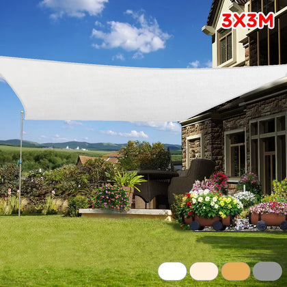 3M Outdoor Sun Shade Sail Patio Suncreen Awning Garden Canopy 90% UV Block HDPE
